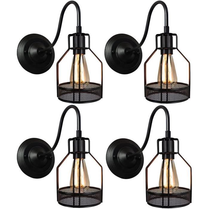 Lot De 2 Appliques Murales Vintage Industrielle – Rotation 180° – Style Edison Rétro En Métal Noir – E27 – Idéal Cuisine, Chambre, Bar, Loft
