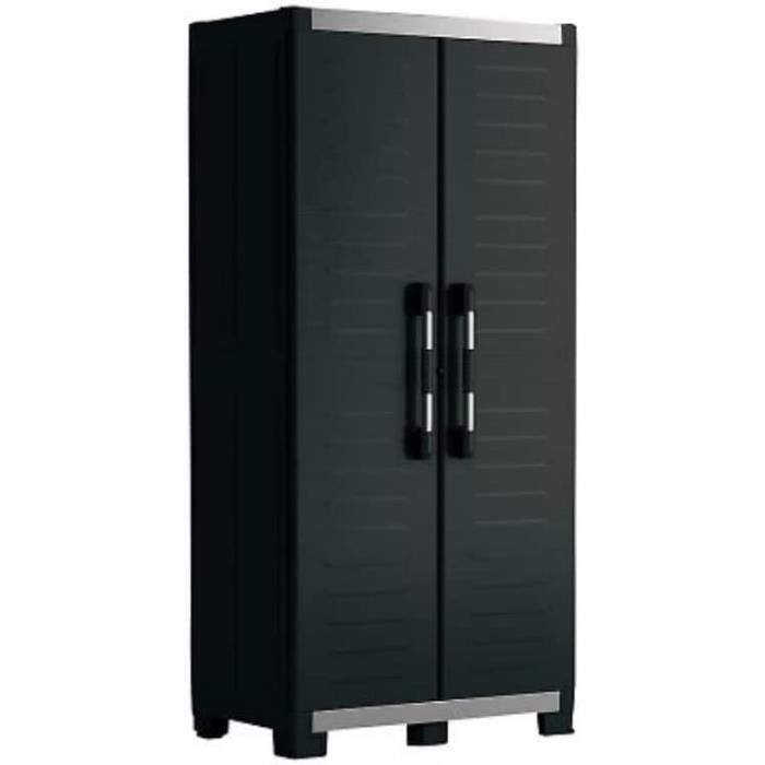 Armoire Haute XL GARAGE Armoire en Résine Multifonctions Étagères et Pieds Ajustables, Poignée