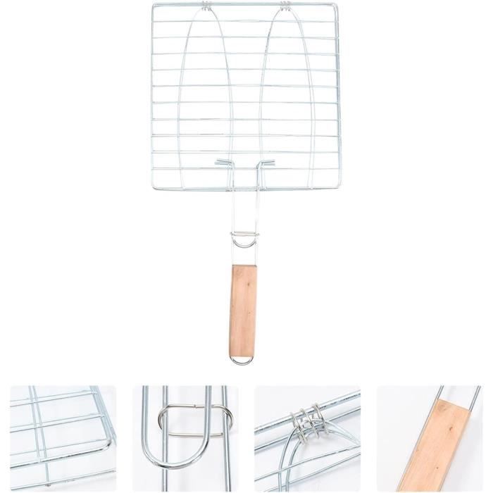 PNOOFR Panier Grille Barbecue Inox Avec Poignée - Panier Poisson Et Légumes Avec Brosse, Portable Pour Extérieur