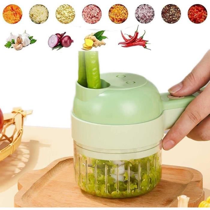Mini Hachoir électrique Ensemble de Coupe-légumes 4 en 1 Robot Culinaire sans Fil USB Hachoir à lail pour lail Le Piment[1119]