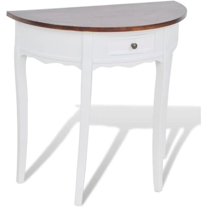 Console Demi-Ronde avec tiroir Blanche et Plateau Marron[230 ...