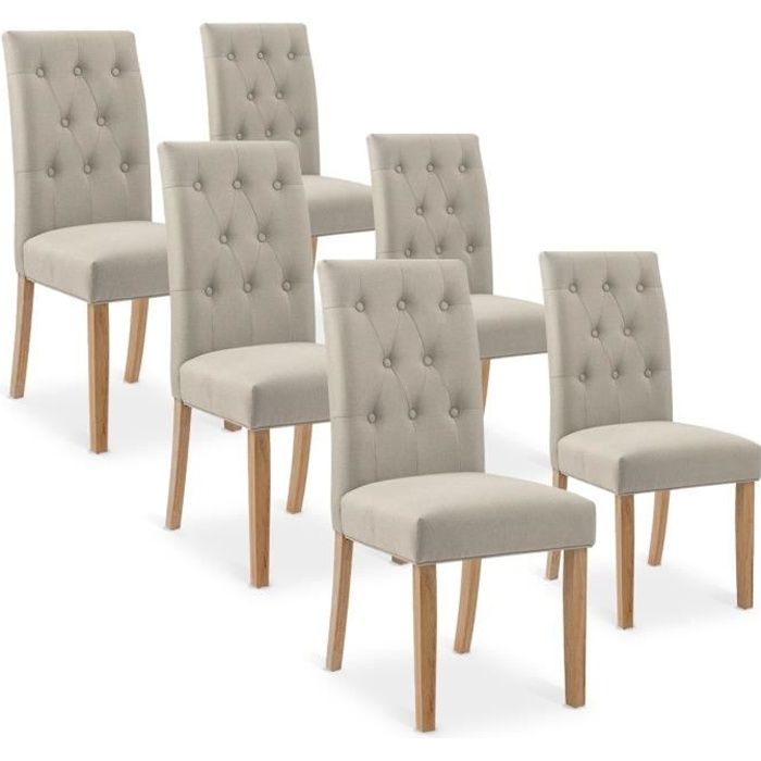 Lot de 6 chaises Gaya capitonnées en tissu beige Lot de 6 chaises Gaya capitonnées en tissu beige