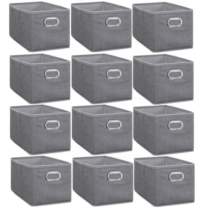 Toilinux - Lot de 12 paniers de rangement en tissu avec poignée MIXN MODUL - L. 31 x l. 15 x H. 15 cm - Gris chiné