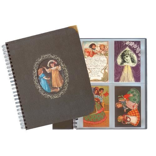 Classeur Cartes Postales Prophila - 20 Pochettes Pour 40 Cartes - Cuir Imitation Brun - Dorure