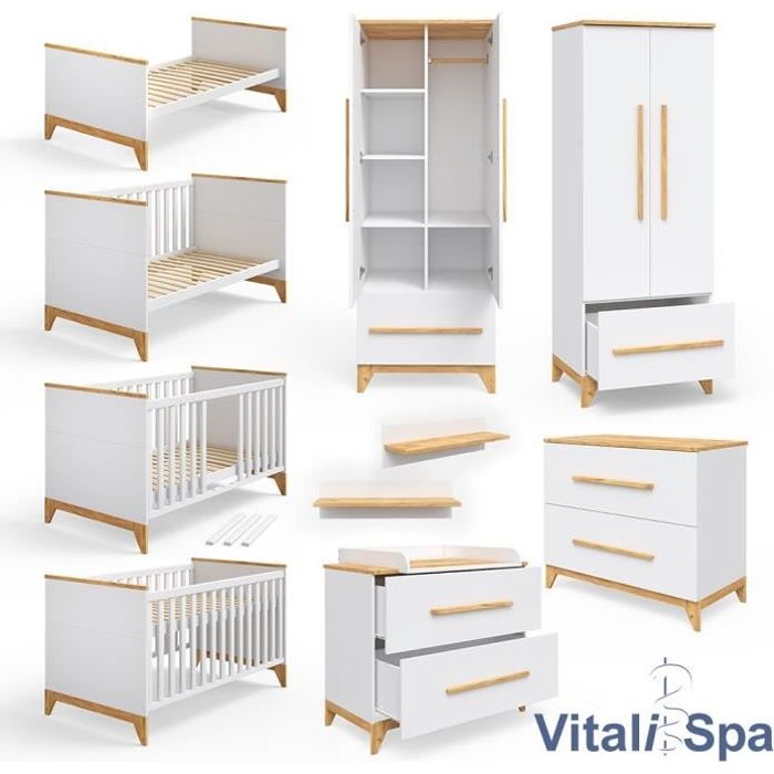 Mobilier Lit Bebe Vitalispa Malia En Bois Blanc Et Naturel 5 Pieces Cdiscount Puericulture Eveil Bebe