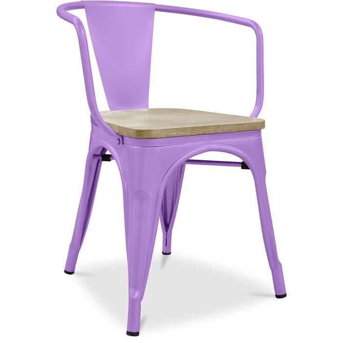 Chaise avec accoudoir Bistrot Metalix - Métal et bois clair Violet Clair