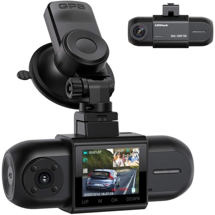 Campark Dashcam Dual FHD 1080P Caméra de voiture Avant et arrière,Embarquée Voiture avec GPS et Batterie,Vision Nocturne IR