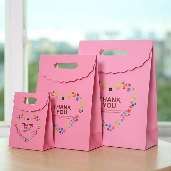 Papier recyclé de qualité Luxury Boutique Sac cadeau rose pâle avec ruban et poignées en corde baby shower Medium 32cm x 12cm x 25cm sacs de fête Parfait pour les cadeaux de mariage 