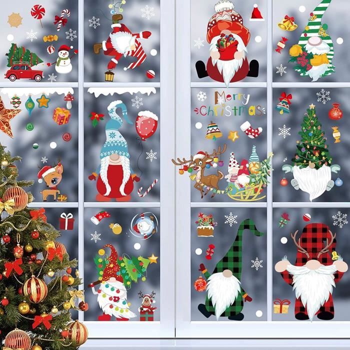 9 Feuilles Noël Fenetre Autocollants, Réutilisable Père Noël Flocon de  Neige Intérieur Deco Noel pour Porte Verre Vitrine Sticker - Cdiscount  Maison