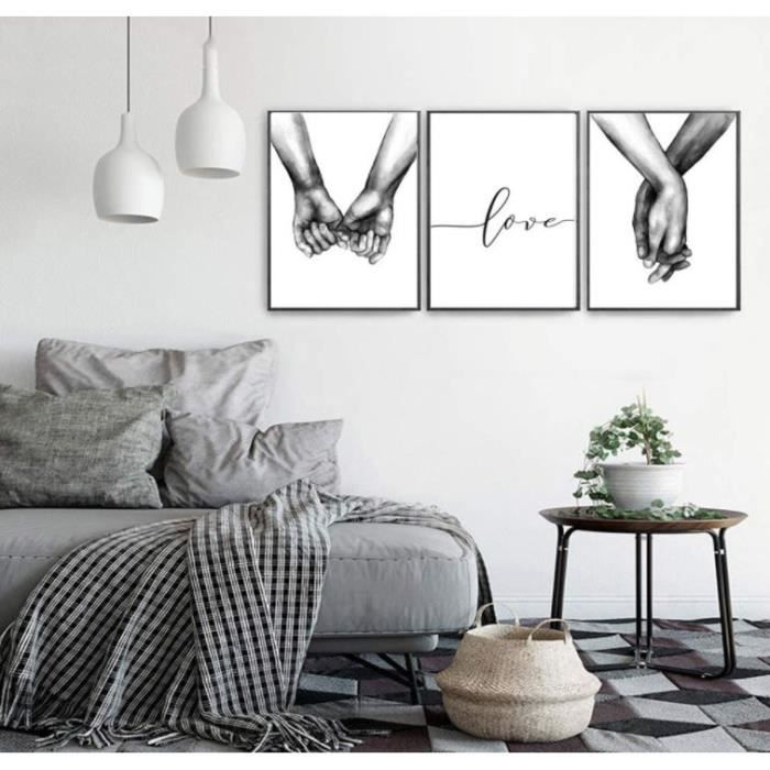Coup de pnceau abstrat nor et blanc, art mural mprmable, lot de 3 mpressons en