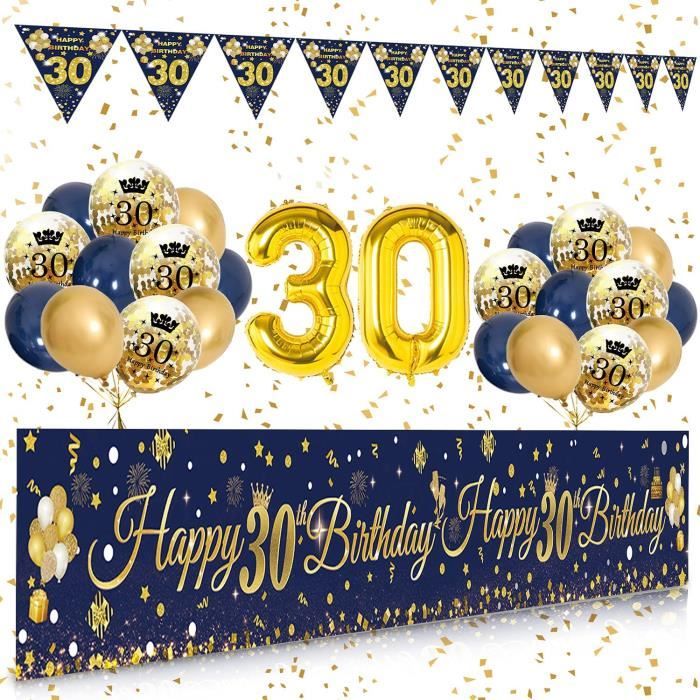 30 Ans Decoration Anniversaire Pour Homme Femme Ballon 30 Ans Marine Bleu Or Ballons Banderole Joyeux Anniversaire Triangle Bannie Cdiscount Maison