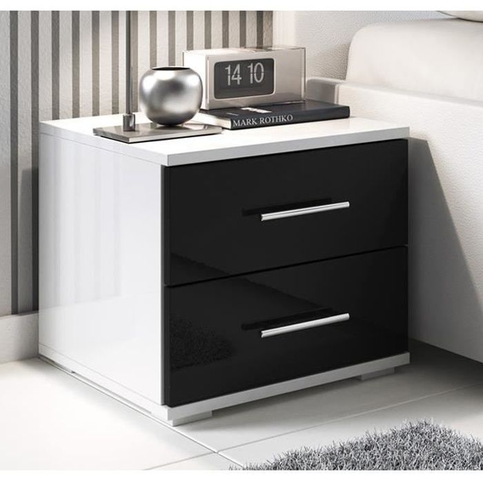 Table de chevet - Beatriz - noir et blanc - 2 tiroirs - design contemporain Table de chevet - Beatriz - noir et blanc - 2 tiroirs - design contemporain