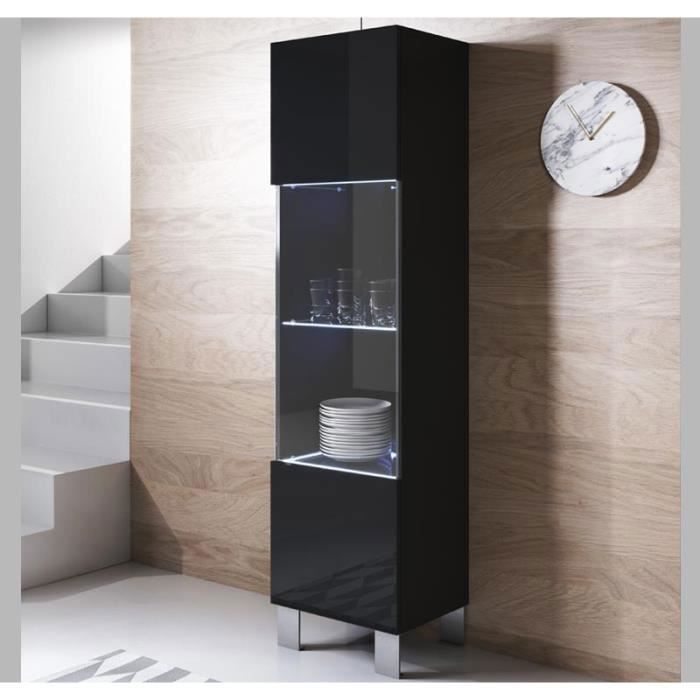Design Ameublement - Vitrine Armoire LED LUKE V6 Sur pieds aluminium - 1 porte - Noir Brillant - 40x177x29cm