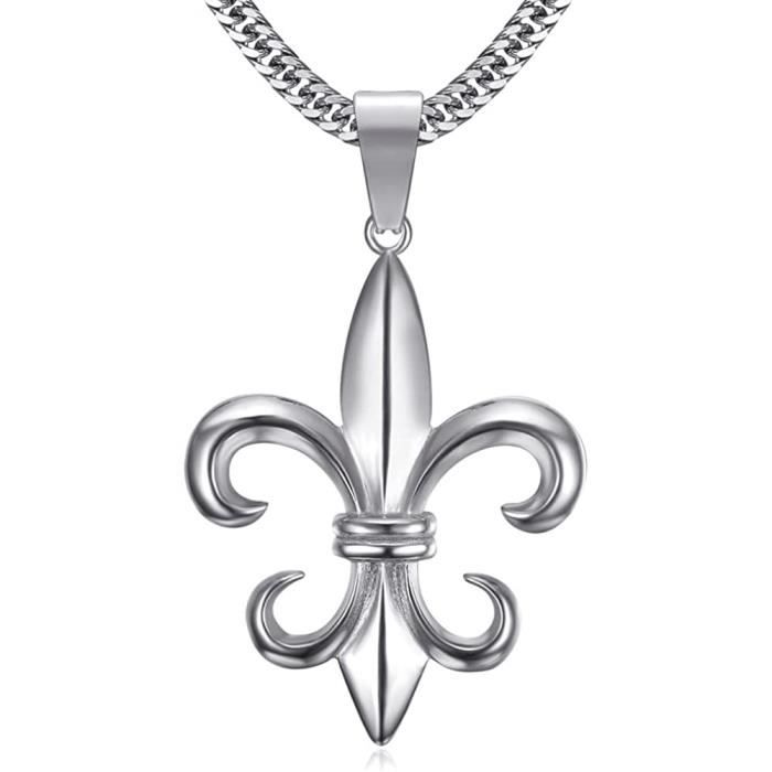 BOBIJOO Jewelry - Pendentif Collier Fleur de Lys Homme Acier Inoxydable Royaliste Templier Patriote Chaîne 60cm[543]