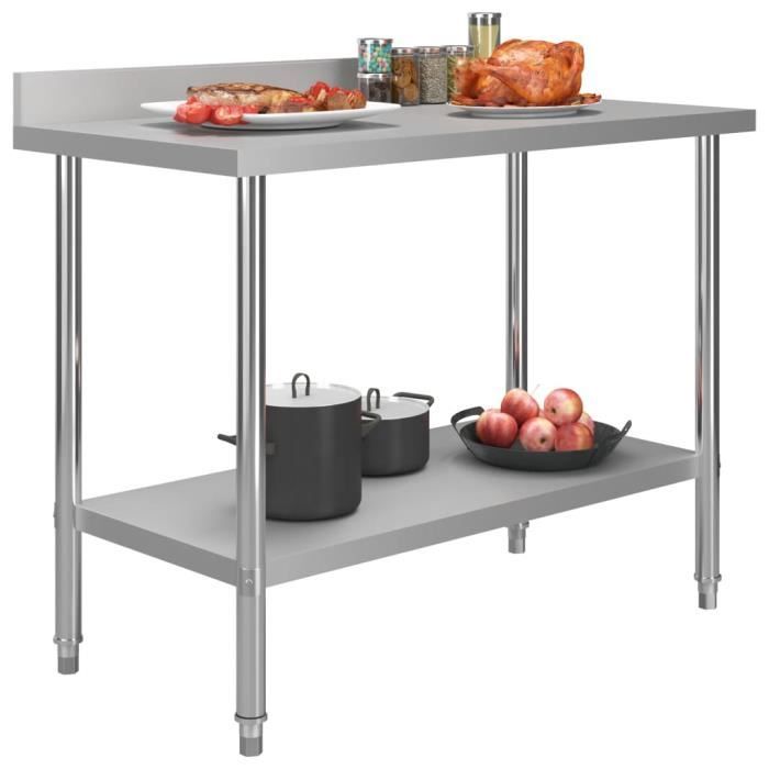 Table de travail de cuisine avec dosseret 120x60x93 cm Inox Robuste de Qualité - HOT7196 - Gris