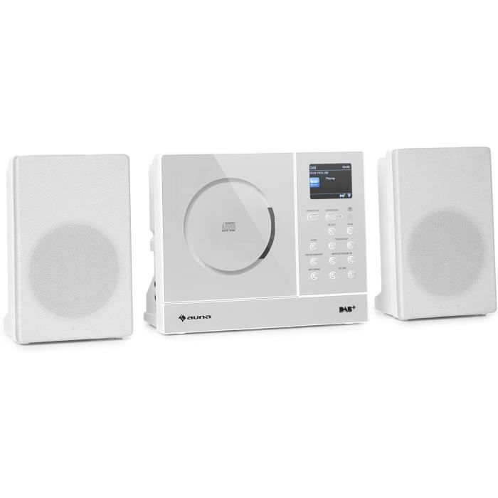 Auna Radio Dab 2 Enceintes CD Bluetooth, Chaine HiFi, Poste Radio FM, Radio Portables Stéréo, Écran LCD, MP3, AUX, Télécommande