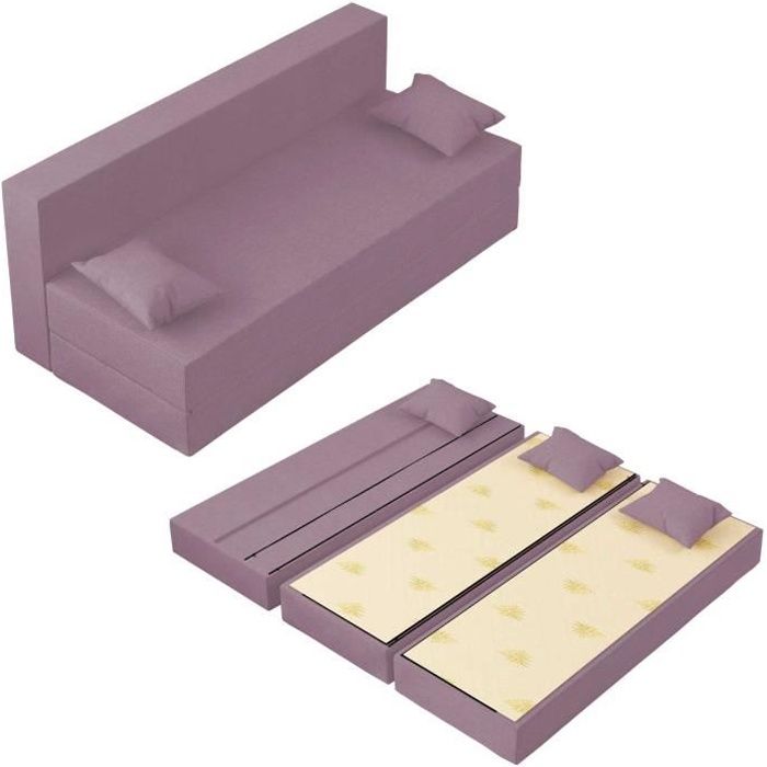 Canapé Lit TreTris Convertible Modulable Réversible 3 places - Tissu dehoussable et lavable Couleur Lilas