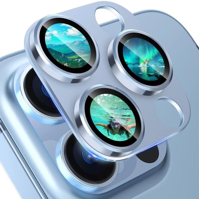 Protection Objectif pour iPhone 13 Pro - iPhone 13 Pro Max - Verre Trempé Protection Complète Anti-Rayures Bleu