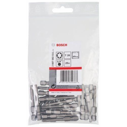 Bosch 2607002511 Embout de vissage qualité extra dure T20 49 mm Entraînement ISO 1173 E6.3 queue six pans mâle 14 25 piàces