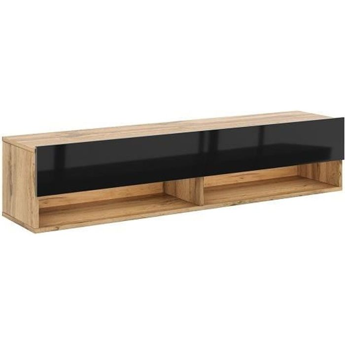Meuble TV suspendu 1 porte abattant - L140 cm - 140 cm X 32 cm X 31 cm - DERBY - Chêne artisan / noir Meuble TV suspendu 1 porte abattant - L140 cm - 140 cm X 32 cm X 31 cm - DERBY - Chêne artisan / noir