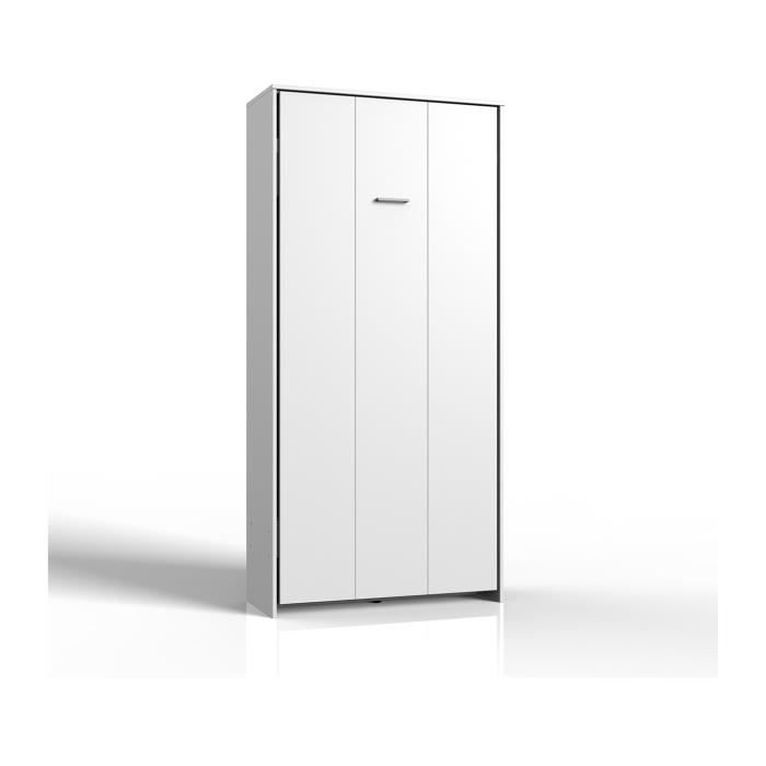 Lit escamotable vertical 90x200 - L102 cm - 102 cm X 43 cm X 213 cm - CaliCosy Blanc