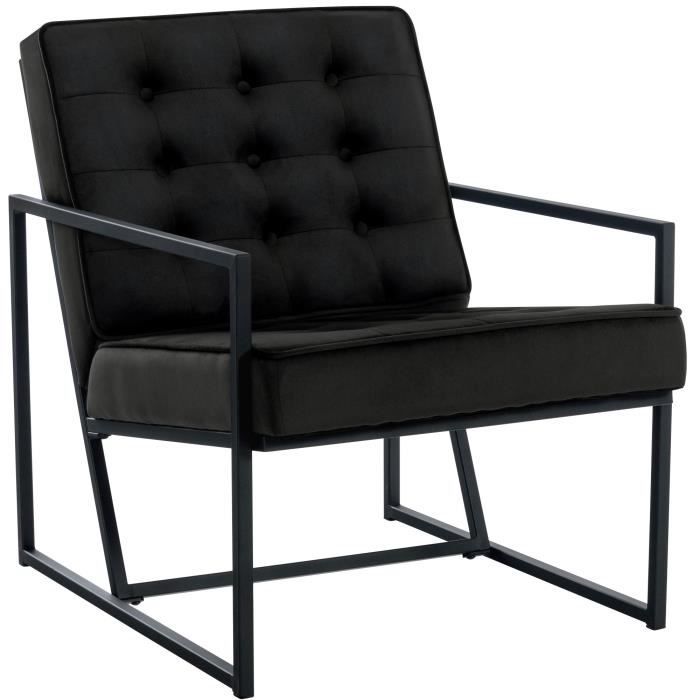 fauteuil lounge - clp - avon - pieds en métal - velours - noir