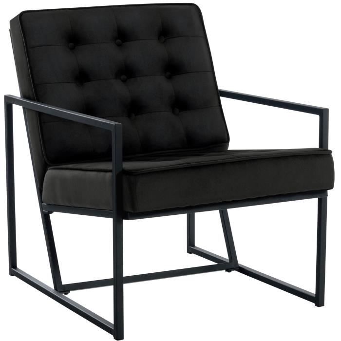 Fauteuil Lounge - CLP - Avon - Pieds en métal - Velours - Noir