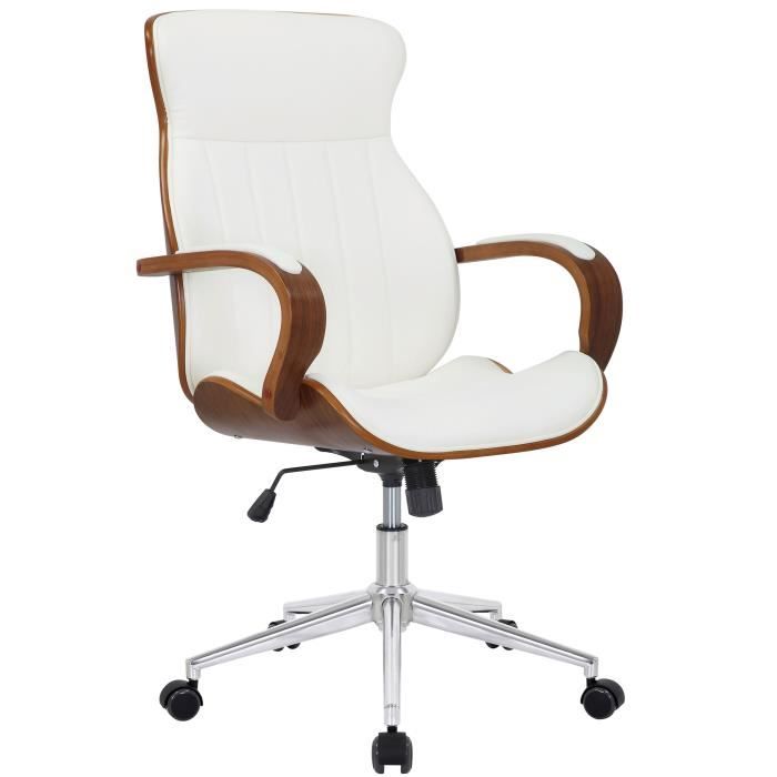 fauteuil de bureau melilla - clp - similicuir - coque en bois - noyer - blanc