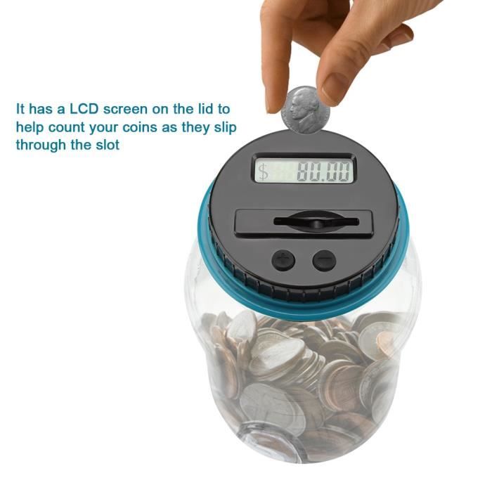 Duokon Pot d'argent numérique Tirelire numérique à affichage LCD Tirelire  Boîte de comptage de pièces de monnaie en meuble boite