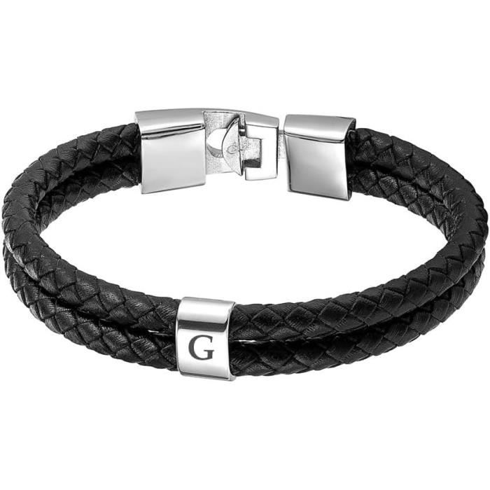 Bosajewel Bracelet En Cuir Noir Personnalisé Pour Homme Avec