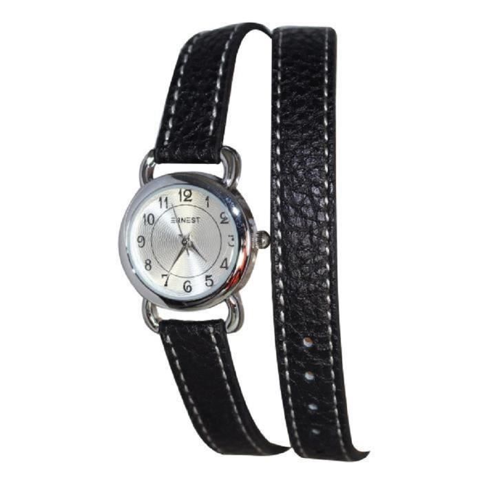 Montre bracelet femme double tour cuir noir Ernest paris