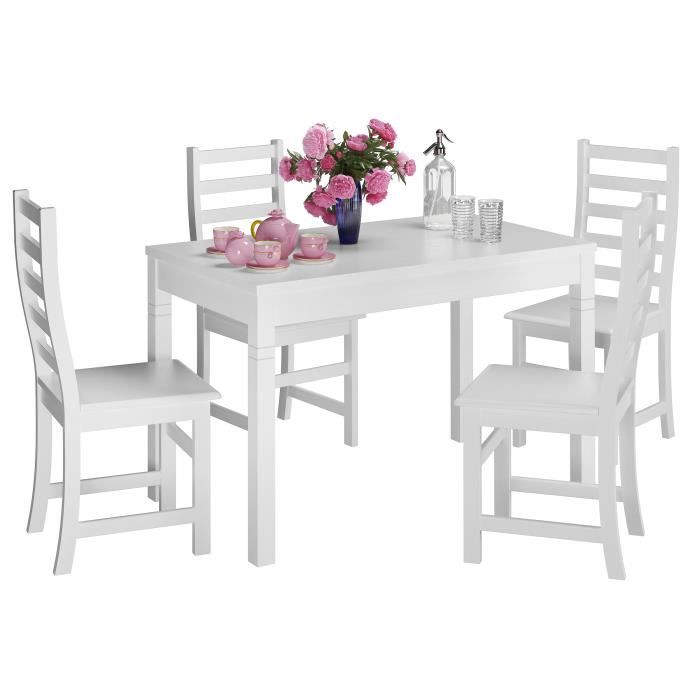 Ensemble table à manger et 4 chaises table de cuisine pin massif en blanc 90.70-51BW-Set21 Ensemble table à manger et 4 chaises table de cuisine pin massif en blanc 90.70-51BW-Set21
