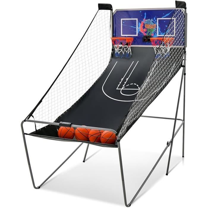 GOPLUS Jeu de Basketball Arcade Pliable Panier Basket avec LED Score & 2 Paniers & 4 Ballons 8 Modes de Jeux 202x107x205CMBleu
