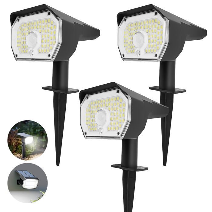 2 Projecteurs Solaires Extérieur LED - Détecteur Mouvement IP65 - 90 LEDs 6500K - 3 Modes - Éclairage Jardin