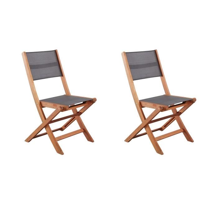 Lot de 2 chaises de jardin en bois d'acacia FSC et assise textilène - 50 x 57 x 90 cm - Gris