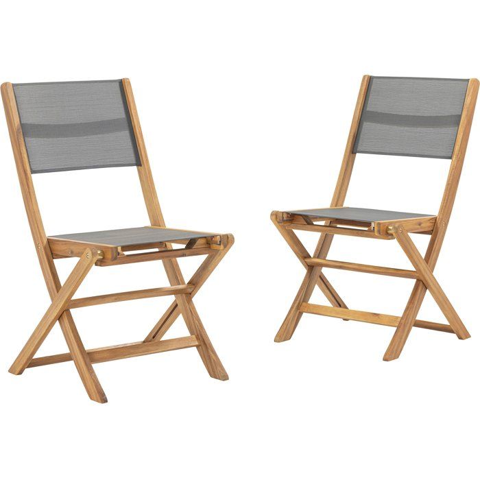 Lot de 2 chaises de jardin en bois d'acacia FSC et assise textilène 50 x 57 x 90 cm