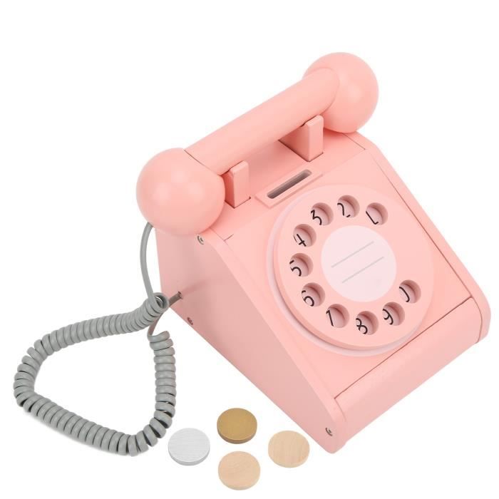 Téléphone À Cadran Rotatif Continental Imitation Rétro Ancien Téléphone en Bois Massif Sonnerie en Métal XXPP 