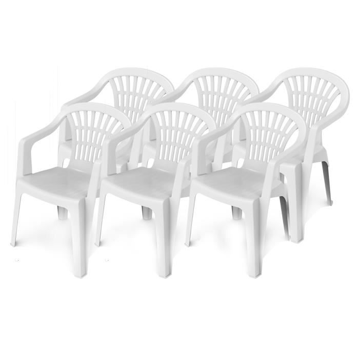 Lot de 6 chaises de jardin empilables en résine coloris blanc - Longueur 57 x Profondeur 57 x Hauteur 80 cm -JUANIO