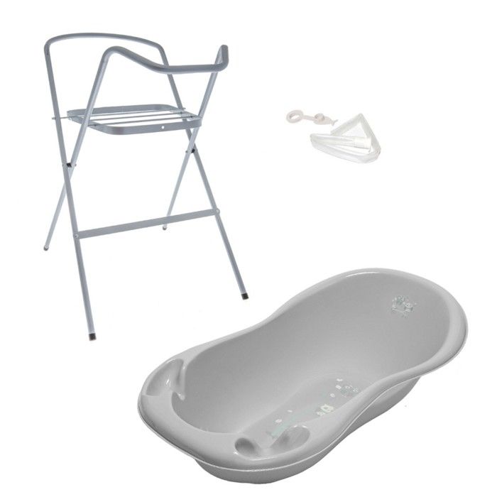 Baignoire bébé thermomètre Gris Owls 102 cm + Pieds + Tuyau - MON MOBILIER DESIGN - Mixte - 0 mois - Naissance