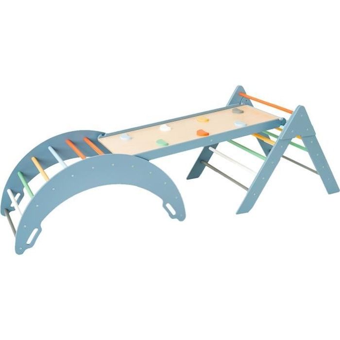 LOU Ensemble triangle de Pikler avec rampe et arche d'escalade Montessori Multicolore