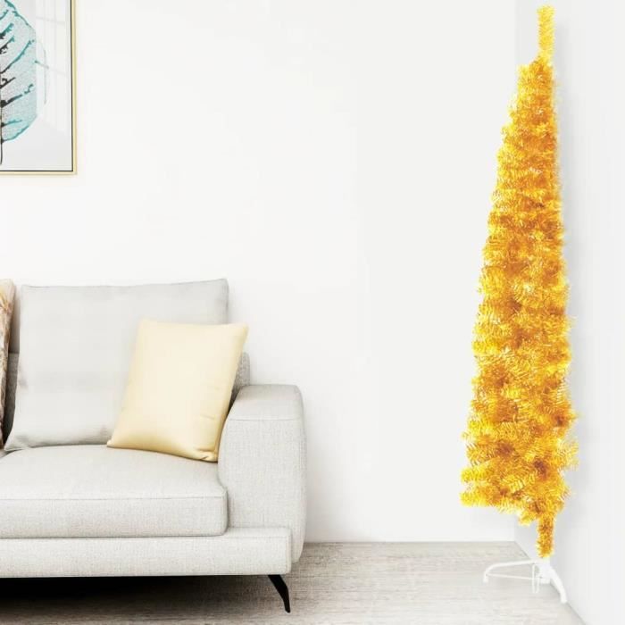 Demi sapin de Noël artificiel mince avec support Doré 180 cm LY2654