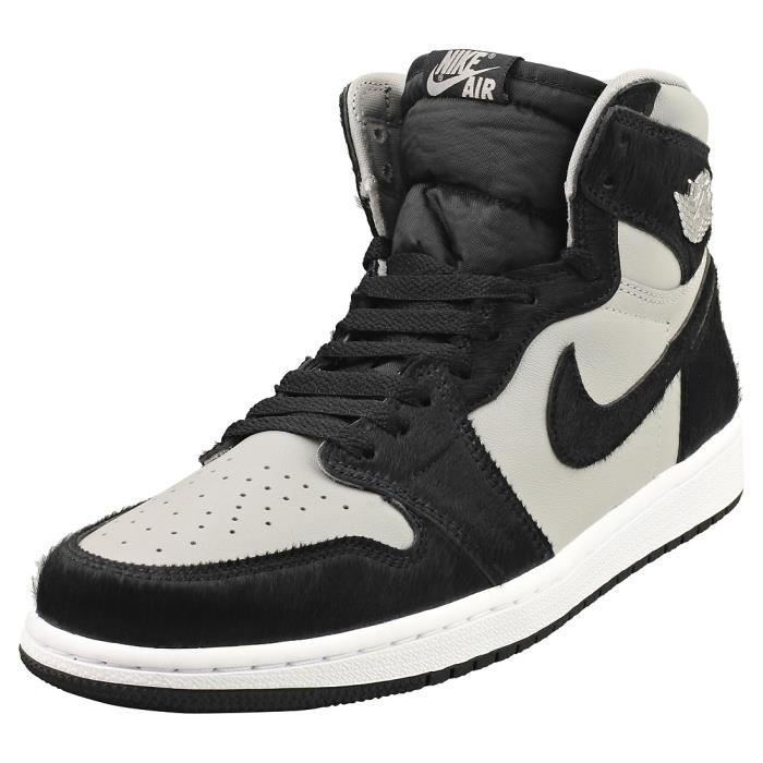 Nike Baskets - Nike - JORDAN 1 RETRO HIGH OG - Femme - gris Noir - Cuir et Synthetique - Lacets