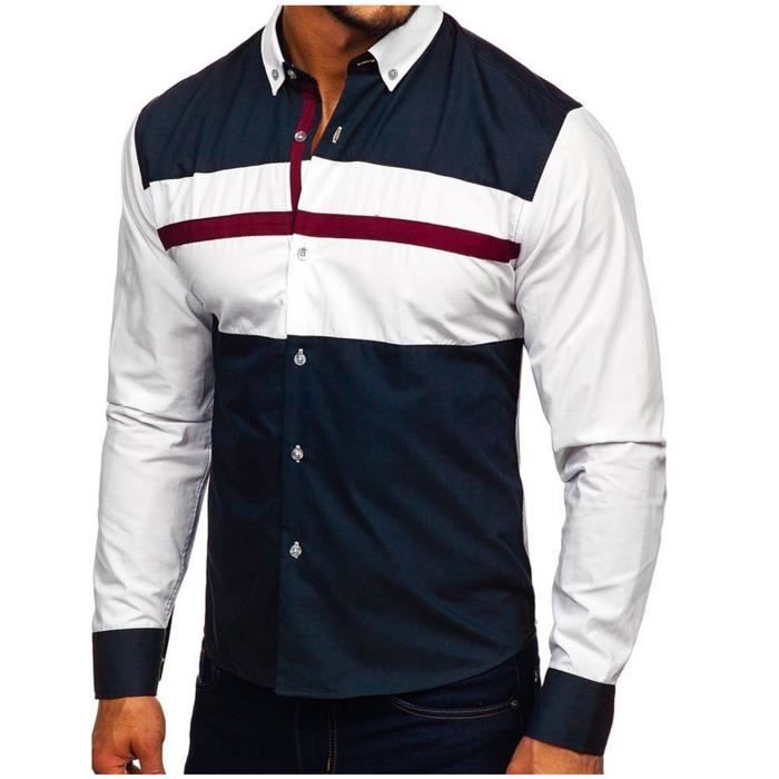 Chemise à manches longues en lin pour homme - 2 poches avant - Boutonné - Manches longues - Couleur unie - Coupe droite, Blanc., M