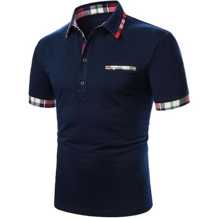 Polo Homme Chemise Homme Polo Manches Courtes Contraste Couleur Tops tv0304hts05tg Bleu