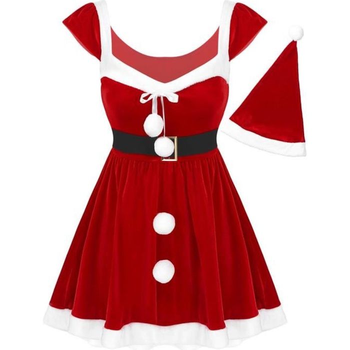 YIZYIF Femme Déguisement Mère Noël Robe et Chapeau de Noël Cosplay