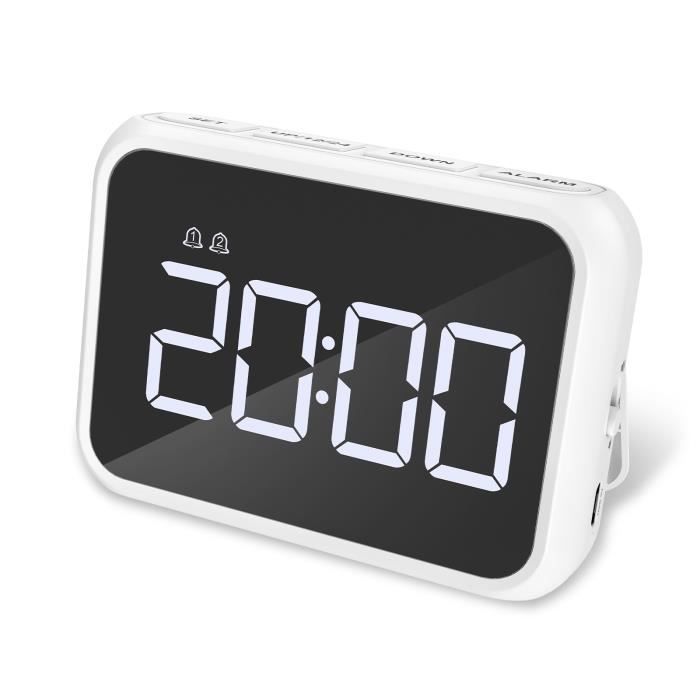 Réveil Numérique ORIA - Alarme LED, Fonction Thermomètre, Snooze, 2  Alarmes, 12/24H, Alimenté USB (Blanc) - Cdiscount TV Son Photo