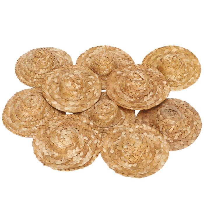 3 chapeaux anciens en paille de poupée - FR