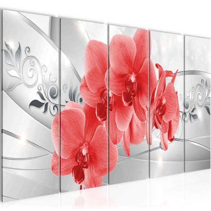 Tableau Mural 4 Parties Orchidée Gris Et Rose - Runa Art - Toile Intissée 110g/m² - Made In Germany - 60x80cm