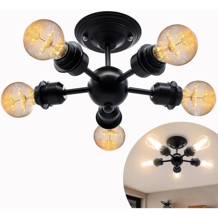 Plafonnier Industriel Noir Semi Encastré Lampe De Plafond Intérieur E27
