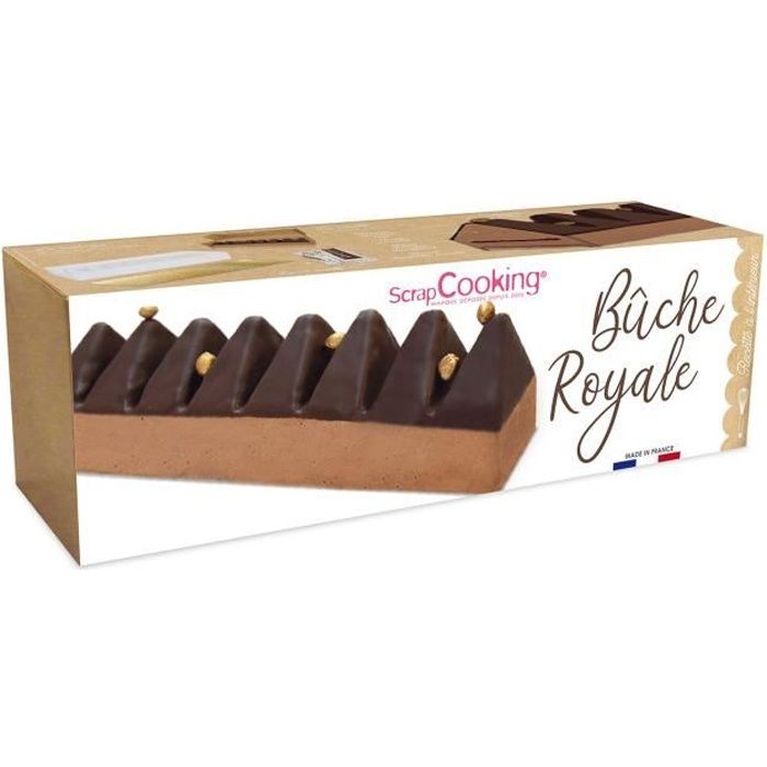 Moule Silicone Embout De Bûche ScrapCooking - Motifs Feuilles, Macarons & Sapins Doré